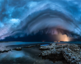 Shelf cloud, Pag town, lightning strike